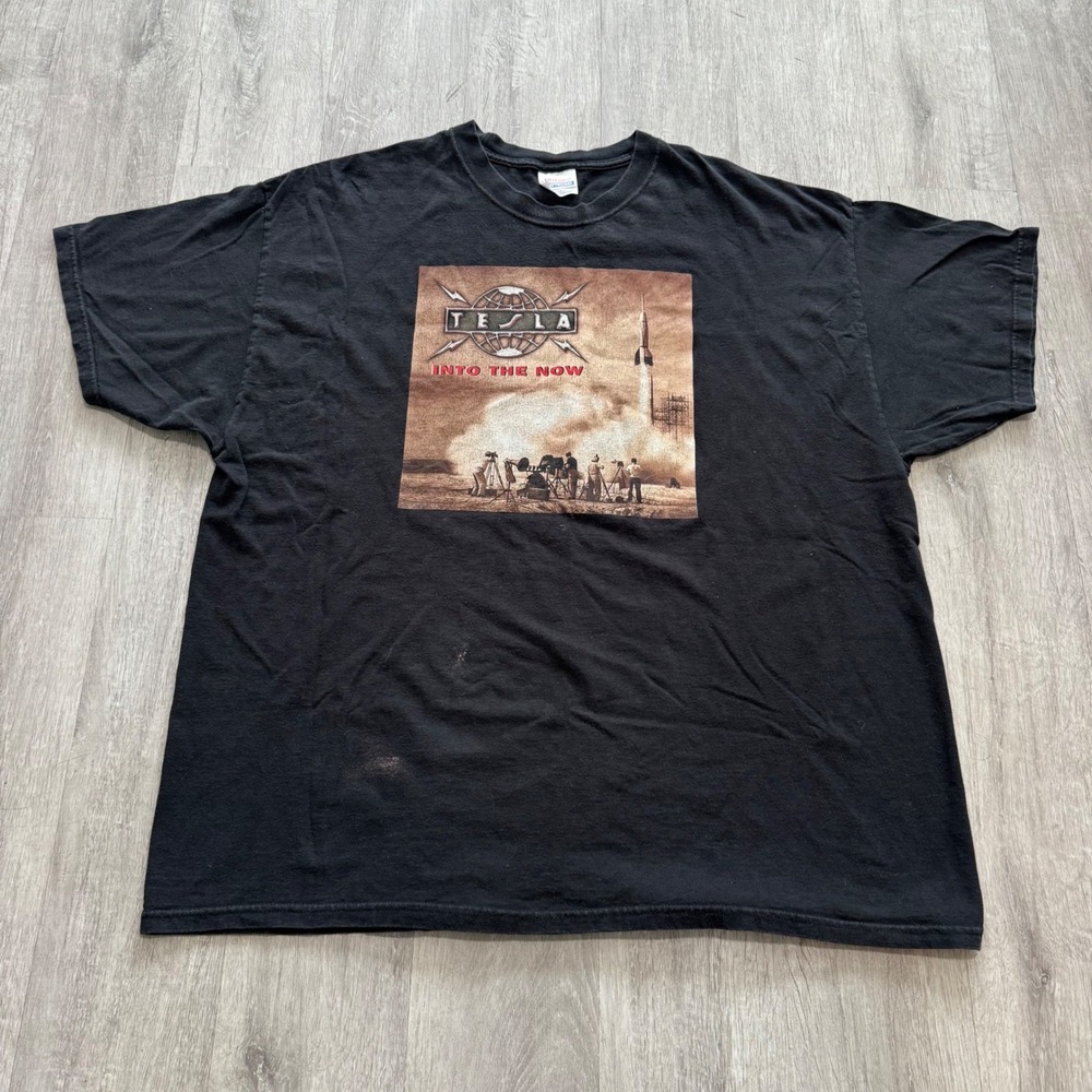 Tesla Into The Now 2004 Tour T-Shirt Mens 2XL Black Hanes Heavyweight Rock Band